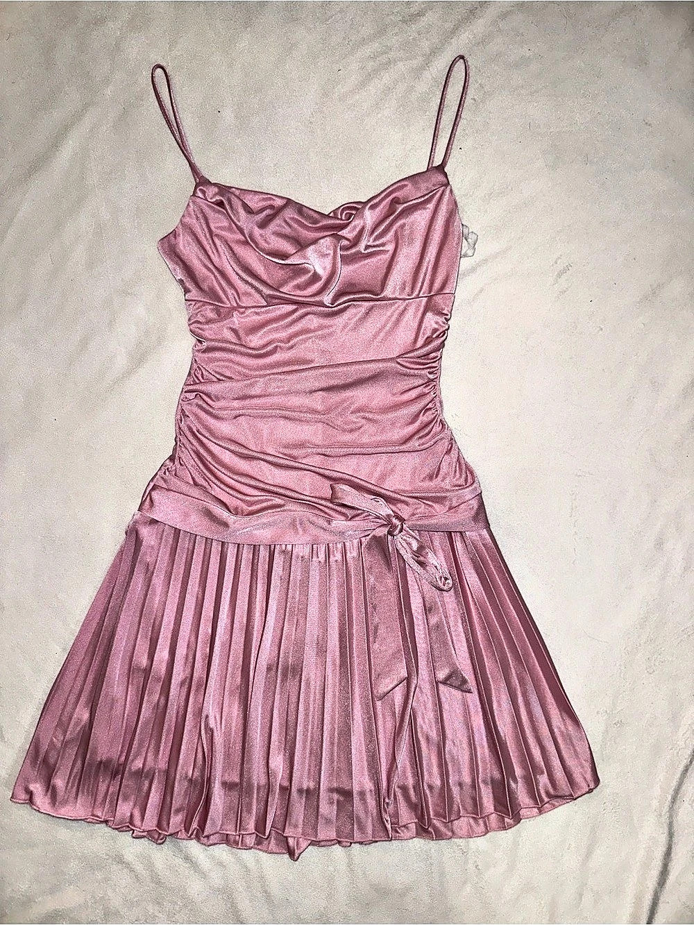 Vintage Y2K Venus USA Pink Satin Ruched Pleated Mini Dress Size 6